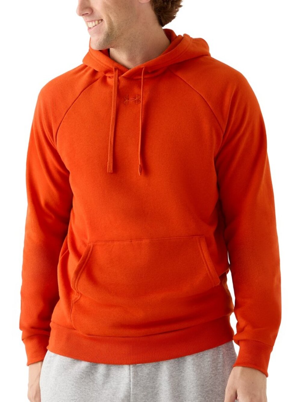 Under Armour Men's Orange Fleece Pullover Hoodie Athletic Sweatshirt SZ M